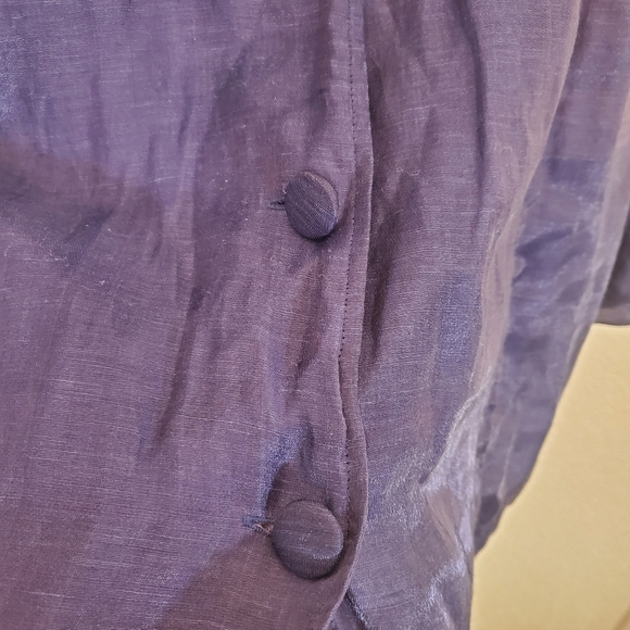 Chico's Size 3 Linen Blend Karise Blue Satin Jacket - Picture 5 of 8